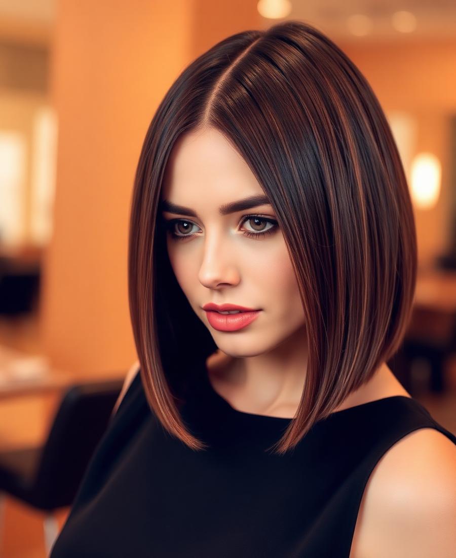 Glossy sleek chin-length bob haircut